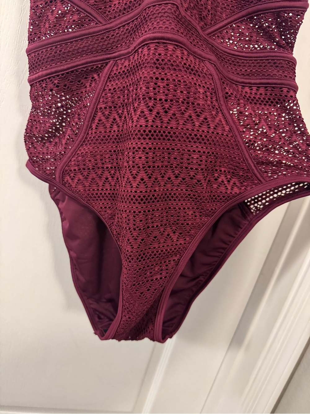 Lace One-Piece Swimsuit in Deep Burgundy - Picture 2 of 11